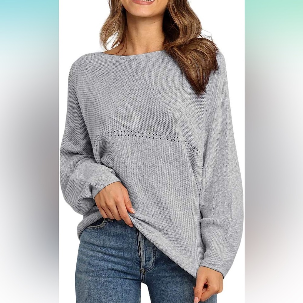 EUC Foshow Womens Puff Long Sleeve Hollow Out Knit Sweater